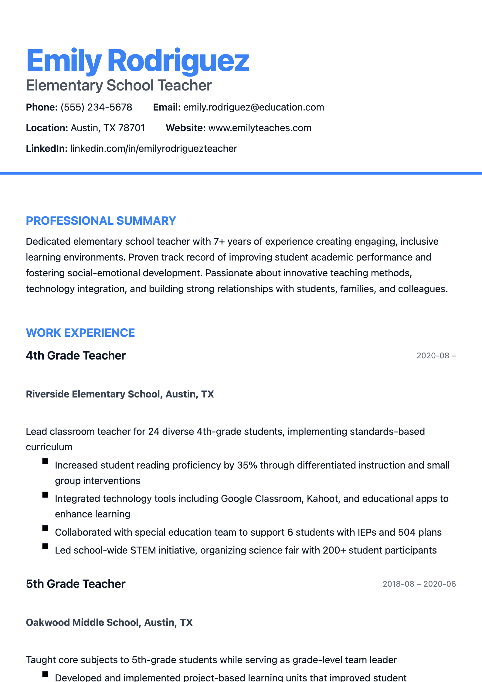 Elementary Teacher resume template